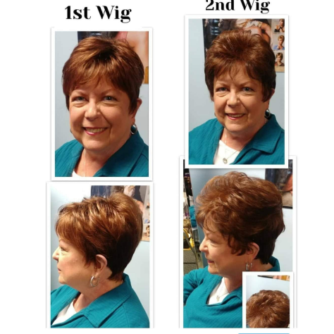 A woman with different hair colors and styles.
